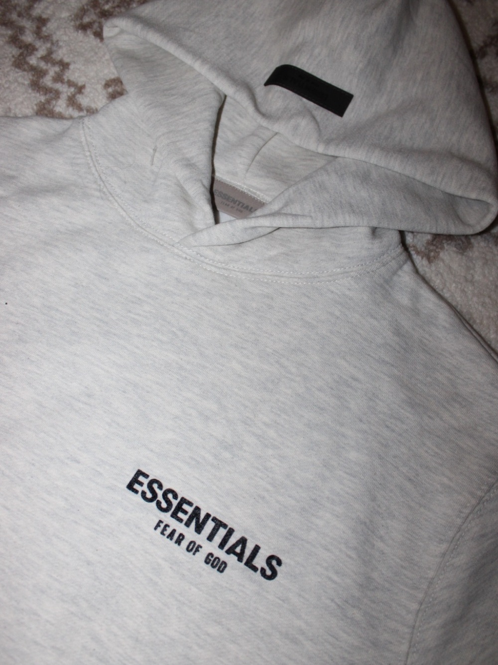 Essentials Light Heather Gray Hoodie with Black ESSENTIALS Logo